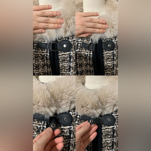 Creme / Tan, Black and White Plaid Tweed Mix Color Fur Cape - Picture 15 of 17